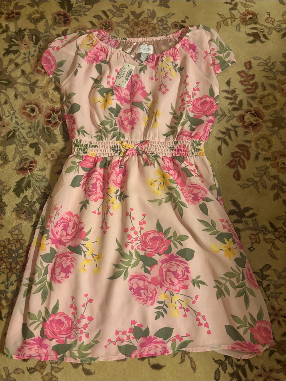 Place Pink Floral Elastic-Waist Casual Dress
